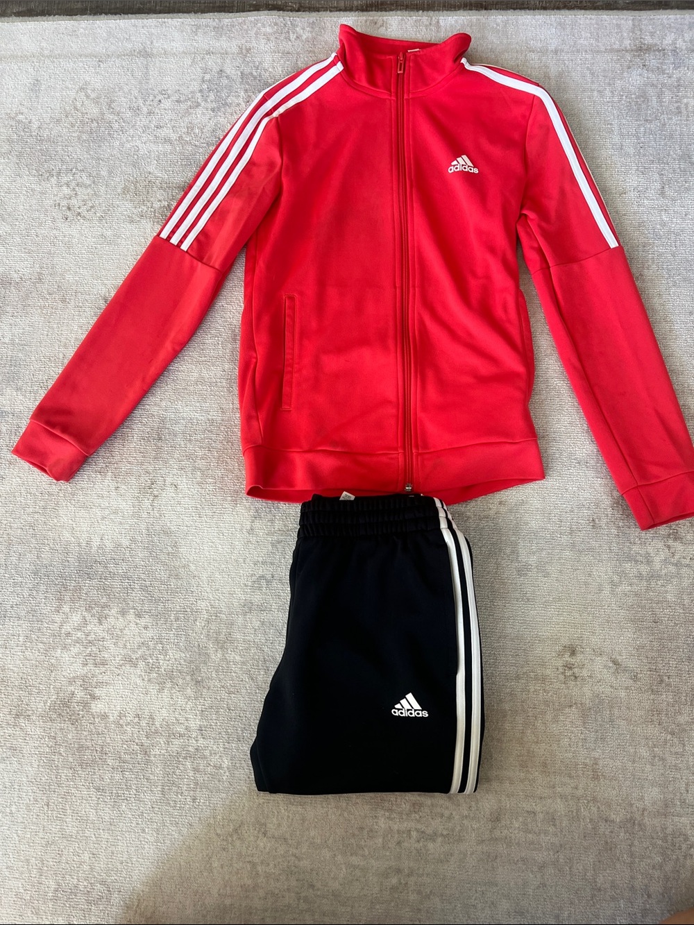 adidas Red & Black Three-Stripe Track Jacket and Joggers